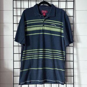 Vintage Chaps Denim Striped Polo Shirt‎ Mens L Blue Eclectic Grandpa Preppy